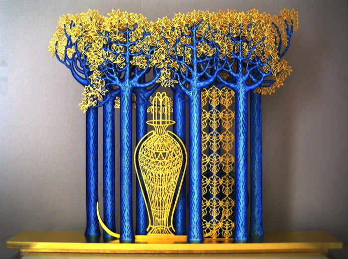 Wilfried Riess, Beständig ist das leicht Verletzliche, 2010
Paper, oil paint, leaf gold, wood, glue 
100 x 80 x 5 cm